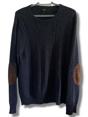 J Crew Cable Knit Elbow Patch Merino Wool Slim Fit Sweater Size Medium